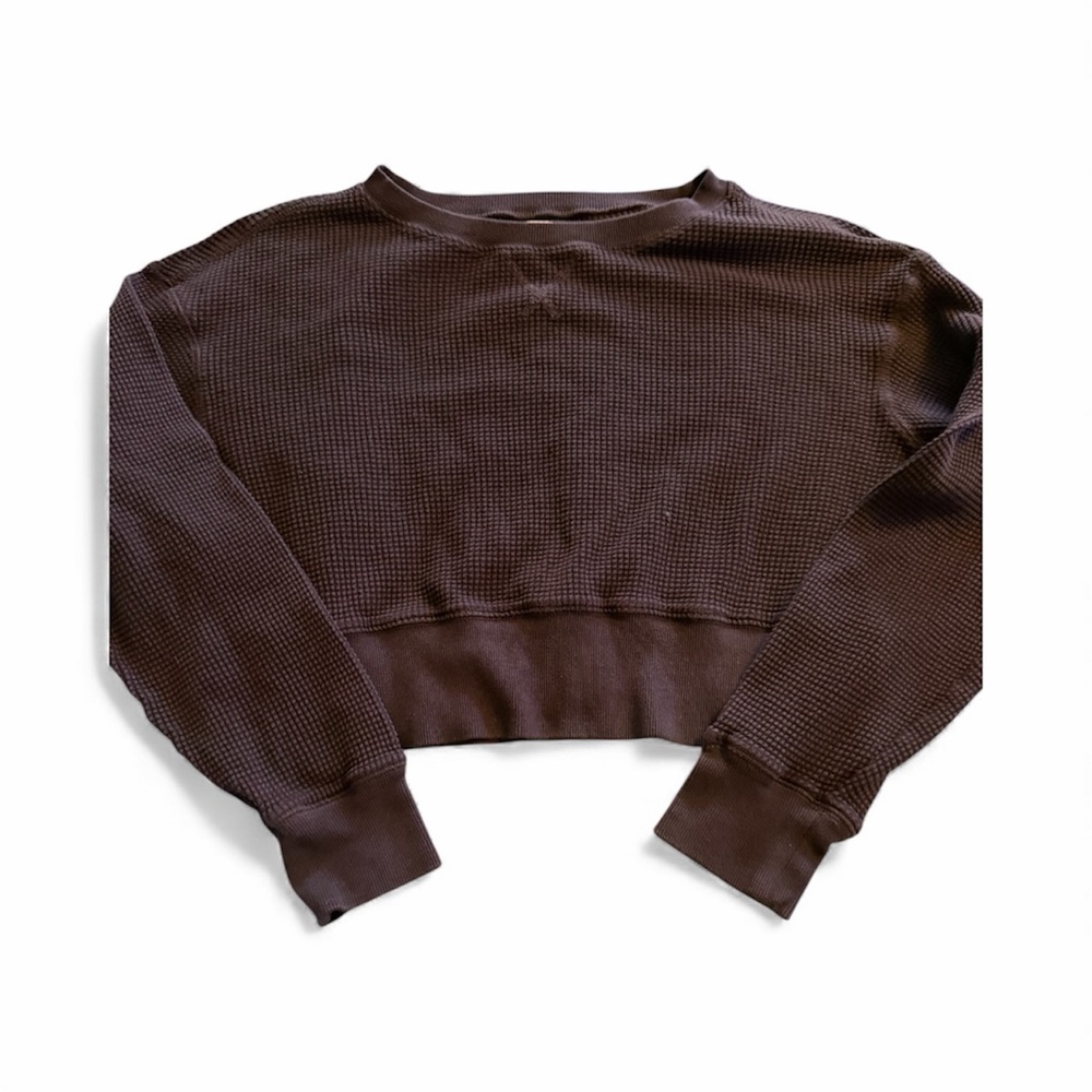 Chic Black waffle Knit Crop Top - Picture 1 of 4